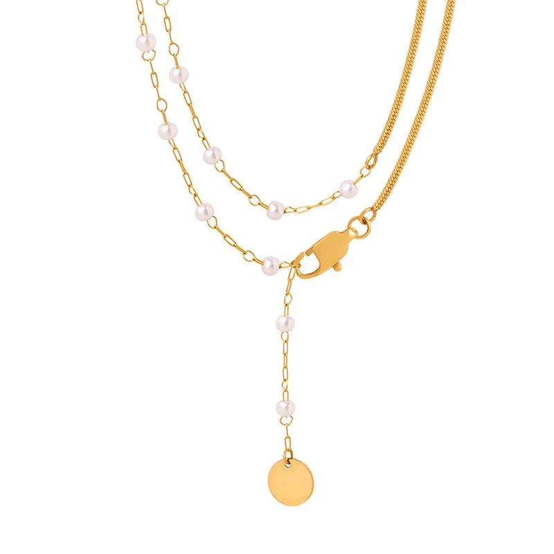 China Wholesale Charmed Designer Highlighter Shell Beads Stainless Steel Gold Plated Pendant Necklace for Women