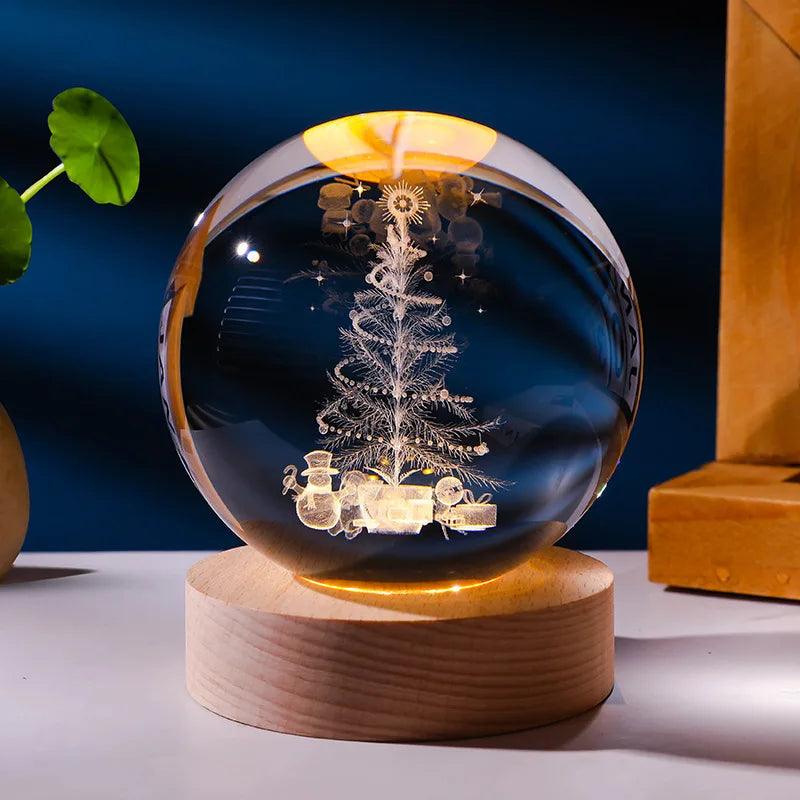 Wise Crystal Luminous Eco-Friendly Crystal Ball with LED Light Base 3D Glass Laser Engraved Cartoon Moon for Home Decor