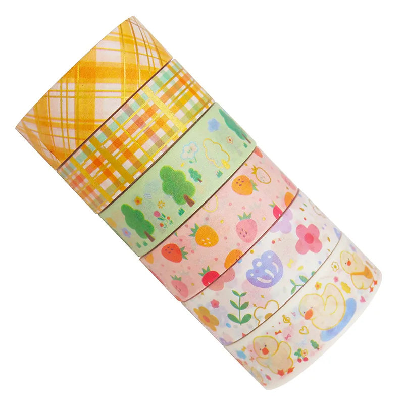 Cute Cartoon Duck Bronzing and Paper Tape Set DIY  Washi Paper Block Masking Tape Set Stationery 6 Rolls 15mm