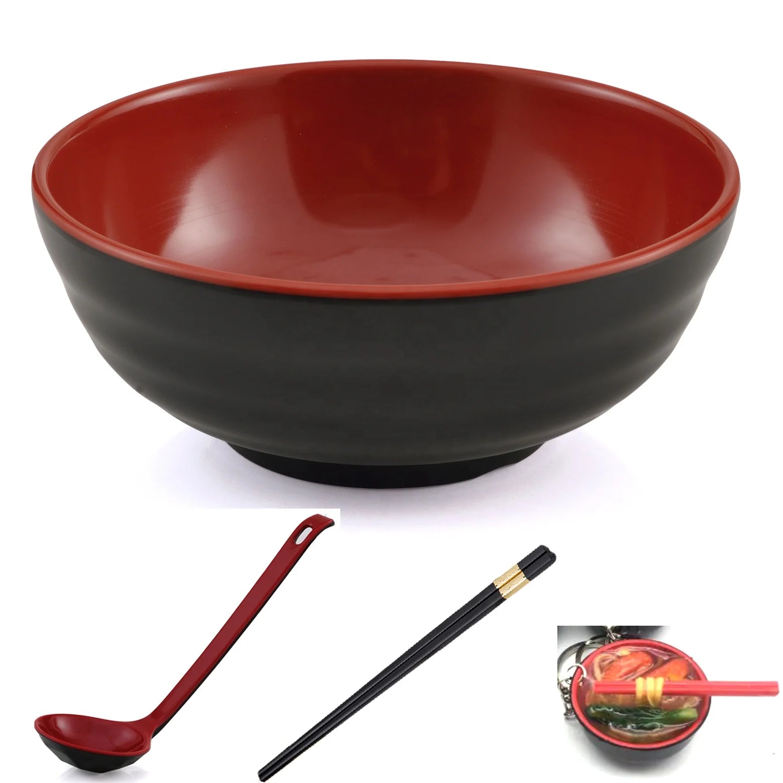 Unbreakable Restaurant Noodle Serving 8 Inch Custom Black Red Melamine Ramen Bowl Set