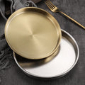 Korean Style Stainless Steel Dinner Plates Mirror Silver Gold Dining Plate Serving Dishes Eco-Friendly Cake Tray for Western
