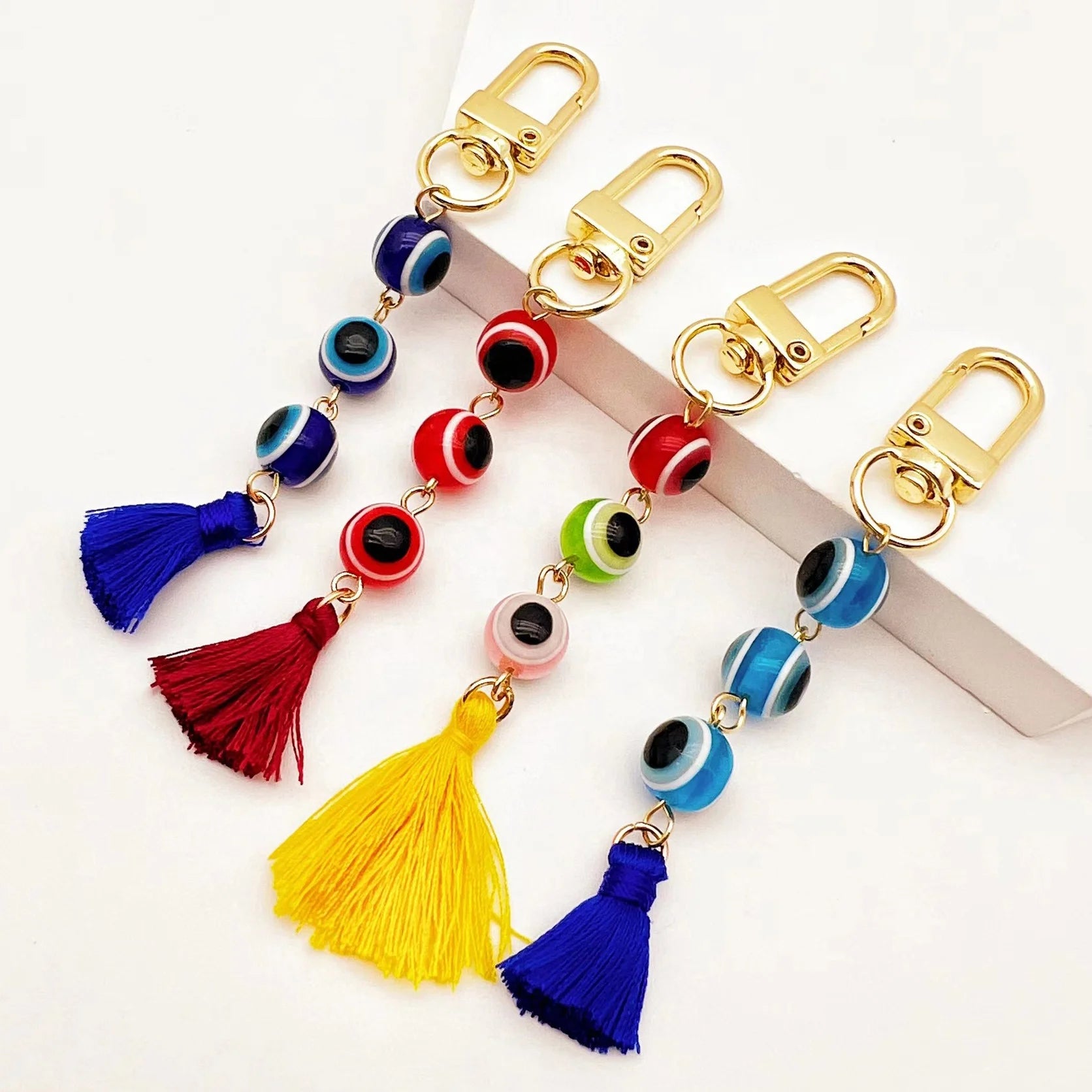 Wholesale Bag Charms Key Ring Resin Beads Tassel Lucky Turkish Evil Eye Keychain for Women