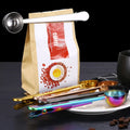 Stainless Steel Brass Gold Black Measuring Spoon Scoop With Bag Sealing Clip for Tea Coffee Bean