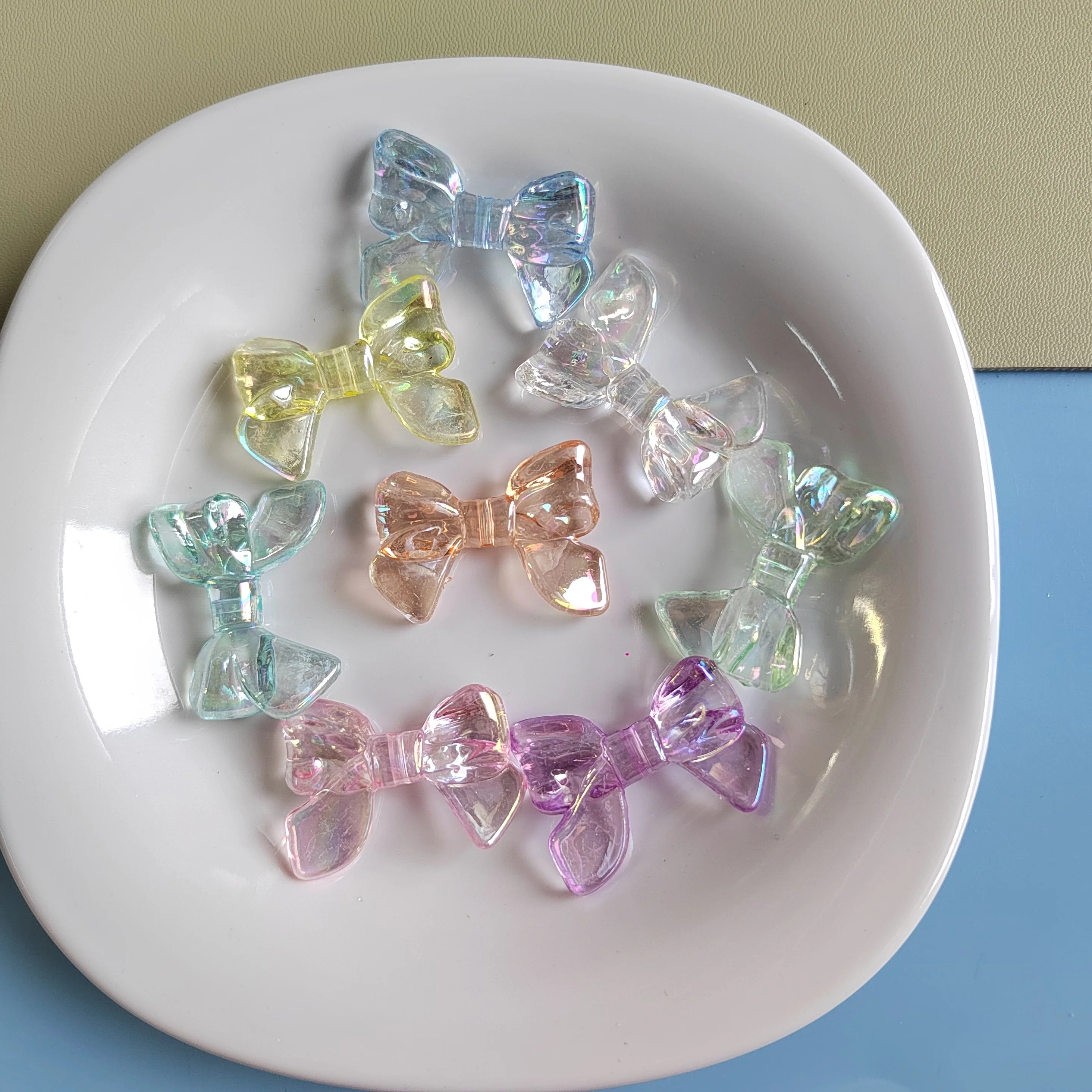 33mm AB Rainbow Transparent Color Acrylic Beads Bow Tie Beads for Necklace Bracelet Earring Beading Material DIY Phone Strap