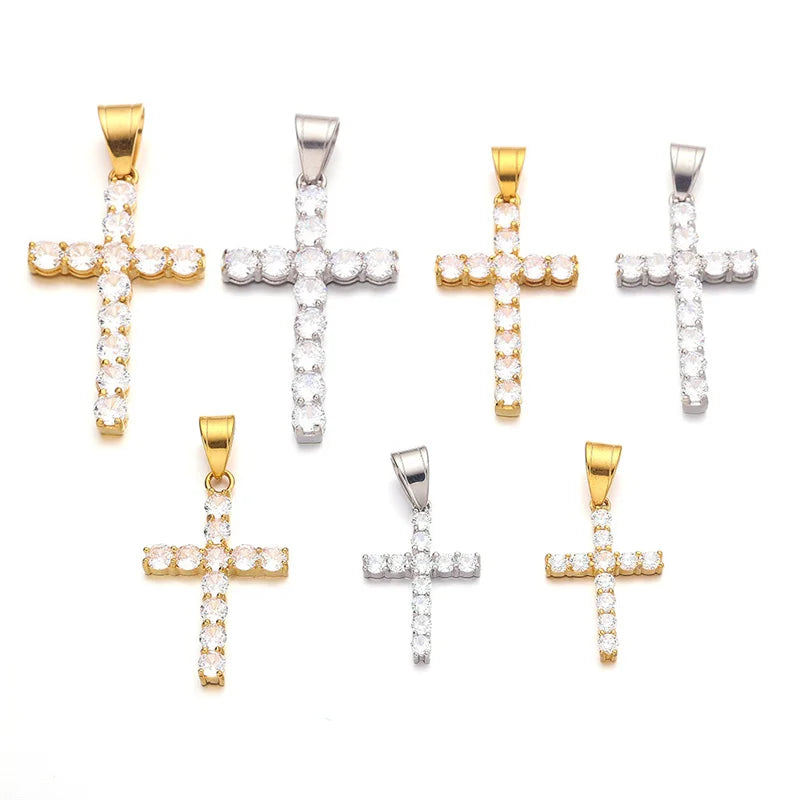 Hot Selling Jewelry Zircon Pendant  Dainty Stainless Steel Crystal Charm Cross Pendant