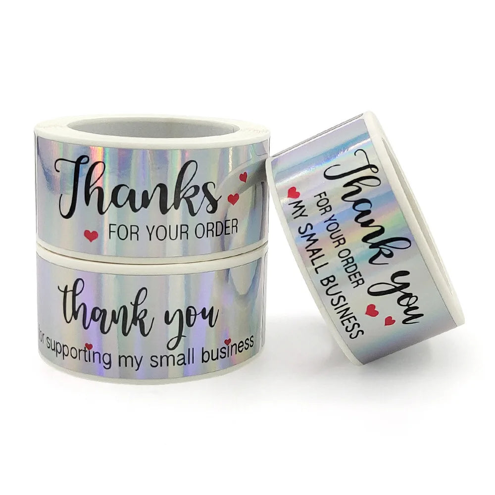 Laser Paper Printed Rectangle Thank You Sticker Roll Seal Label for Small Business Waterproof Vinyl Sticker