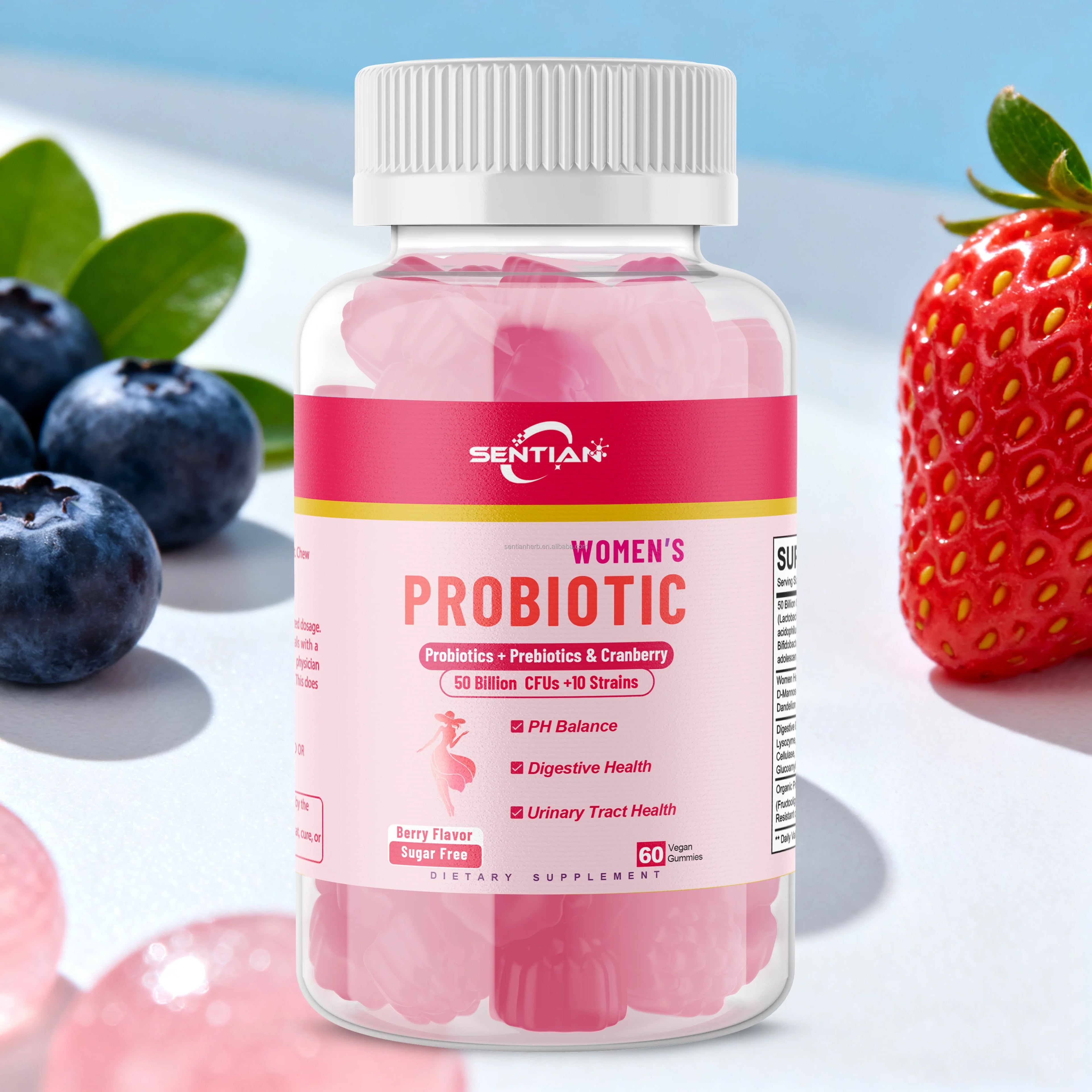 Women Probiotic and Prebiotic Cranberry Gummies 50 Bilion CFUs + 10 Strains Probiotic Gummy