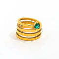 18K PVD  Tarnish Free & Waterproof Multi-layer Spiral Cubic Green Heart Zirconia Stainless Steel Ring Jewelry