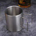 Simple Eco-Friendly Double Wall Stainless Steel Camping Travel Mug with Foldable Handle 200ml/300ml BKF D005