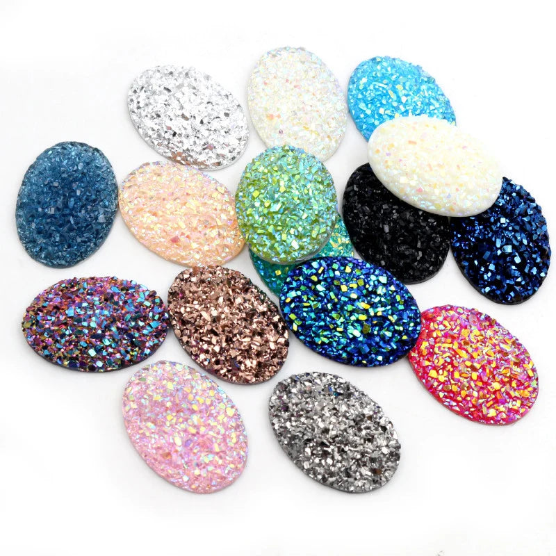10pcs/lot 18x25mm Mixed Colors Natural Ore Style Flat Back Oval Resin Cabochons for Bracelet Earrings Jewelry Accessories