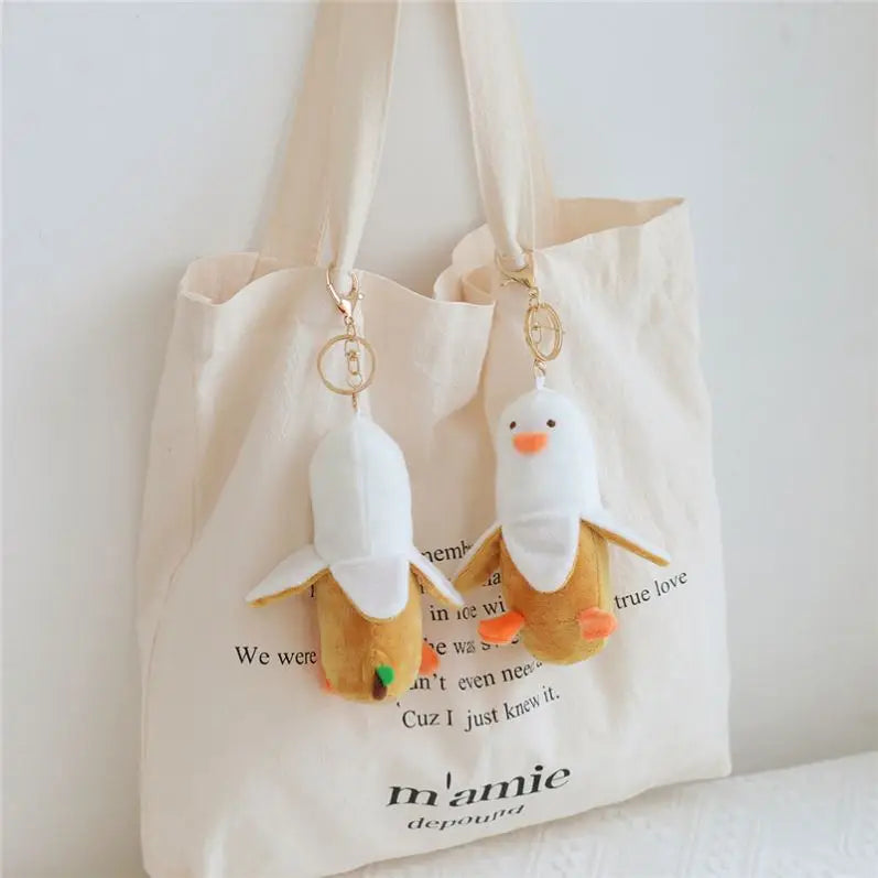 Kawaii Banana Duck Plush Food Keychains Toys Doll Girl Bag Hanging Decor Cute Banana Duck Keychain Pendant Stuffed Animal Toys
