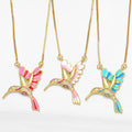 Lovely Bird Necklace Diamond Colorful Enamel Hummingbird Bird Animal Feather Pendant Charm Necklaces