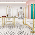 Stainless Steel Gold Garment Stand Hanger Clothing Shops Display Rack with Standing Rail and Table Accessories MegaBDM