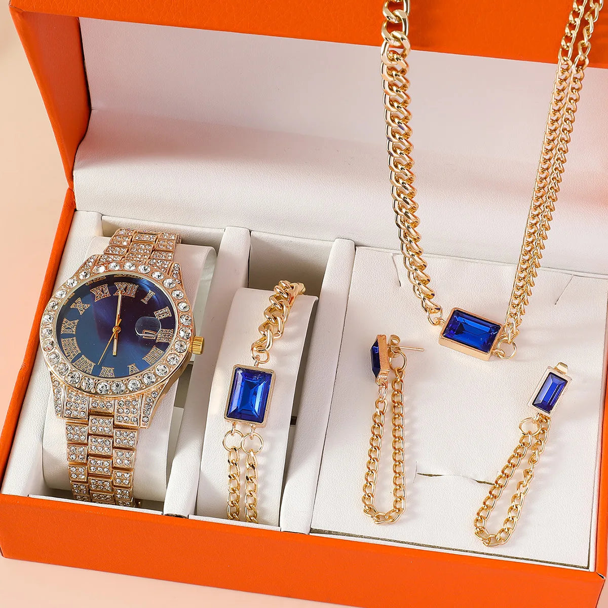 5Pcs Watches Jewelry Set Luxury Rhinestone Women Wristwatch Quartz Watch for Girl Ladies Clock Relogio (WT2293)