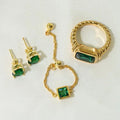 Accessories Women Permanent Jewelry 18k Gold Plated Green Square Zirconia Pull-style Stainless Steel Rings for Women Rings