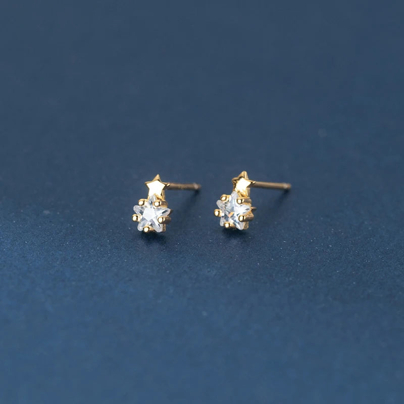 925 Sterling Silver Mini Star Zircon Stud Earrings Trendy Simple Ear Bone Jewelry for Women & Teens Geometric Wedding Party Gift