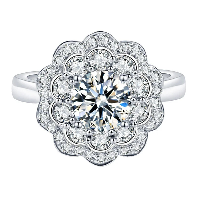 CAOSHI Round Cut 4A Zircon 925 Silver Plated Romantic Wedding Flower Rings for Women