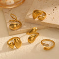 Chic 18k Gold Plated Open Finger Ring Fashion Water Drop Serpentine Shaped Irregular Stainless Steel Rings for Women Jewelry