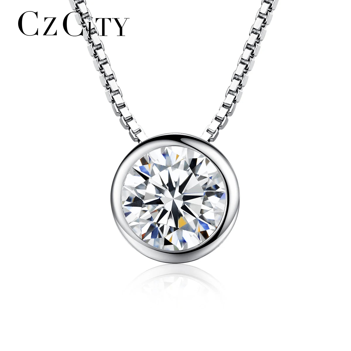 CZCITY Top Quality 1 Carat Single Clear Cubic Zirconia S925 Sterling Silver Jewelry Bridal Engagement Silver Pendant Necklace