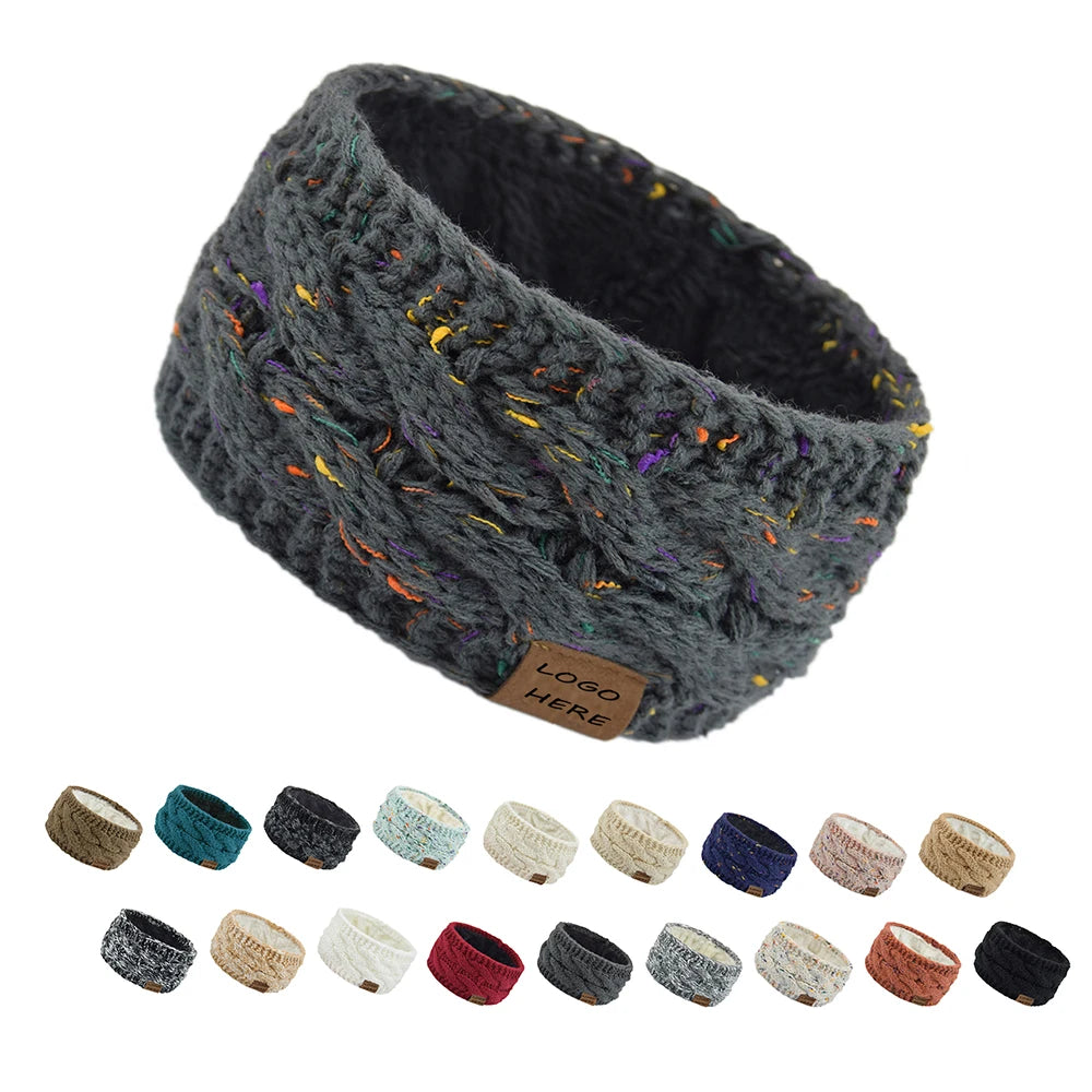 Knitted Polyester Headband Mixed Colored Dot Yarn Autumn Winter Fluff Fleece Sports Keep Warm Outdoor Activities Hair Band