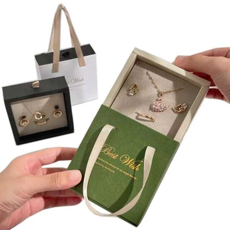 Custom Print Small Paper Jewellery Boxes pink Jewelry Sets Drawer Gift Packaging Box with Handle