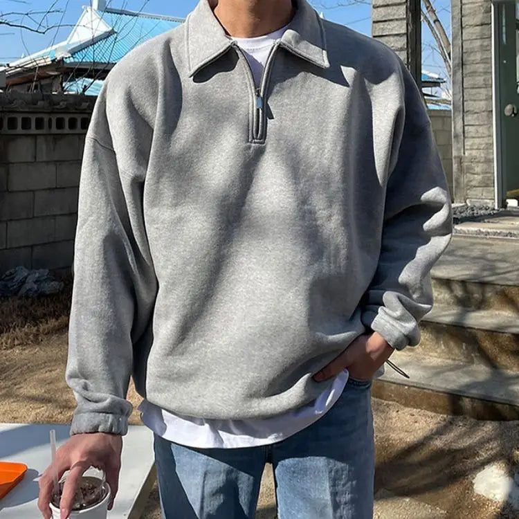 Quarter Zip Neck Collar Autumn Sweatshirt Jumper Men Polyester/Cotton Embroidered Digital Printed Breathable Jacket