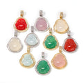 New Arrival Trendy Gold Brass Buddha Pendant Necklace Cushion Cut Zircon Green Jade Rhodium Plated Rope Chain Anniversary