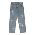 Fitspi National Fashion High Street Cross Patchwork Jeans Men's Fashion Hip Hop Straight Loose Wide-leg Pants