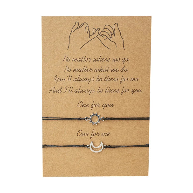 2Pcs Sun Moon Bracelets Hot Selling Simple Alloy Moon Sun Braided Bracelet Couple Card Bracelet for Lovers Friends Gift