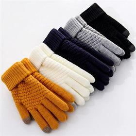 Winter Women Gloves Fashion Touch Screen Warm Stretch Thicken Knit Mittens Wool Full Finger Guantes Female Gloves