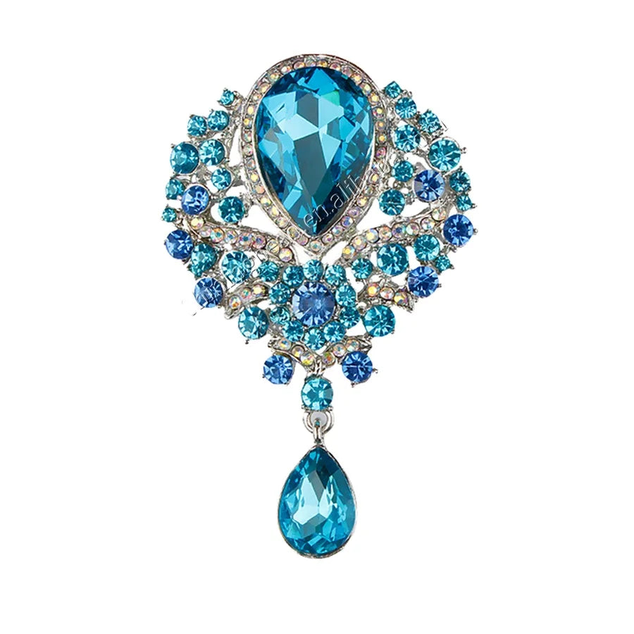 Bride Drop Flower Wedding Brooch Pin Clear Crystal Rhinestones for Invitation Card Party