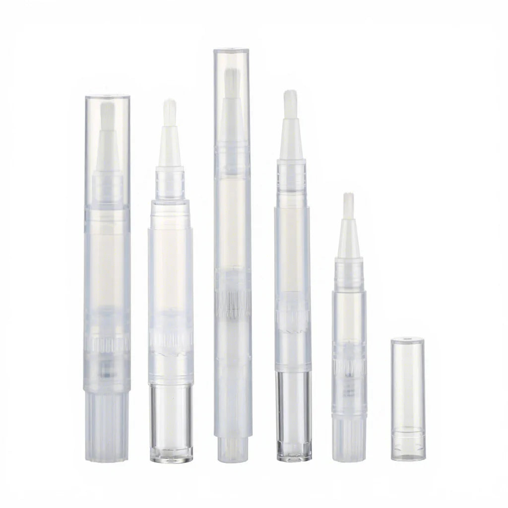 1ml 2ml 4ml Factory Wholesale Empty Plastic Cosmetic Pen with Brush Tip for Teeth Whitening Transparent Labeling