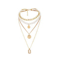 Fashion Multilayer Set Necklace Geometric Metal Alloy Stars Pendant Necklace for Women and Girls