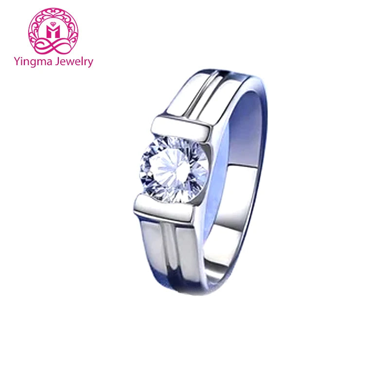 New Arrival Simple Man Ring 925 Sterling Silver Wiht Gold Plated Fashion Jewelry Moissanite Men Ring for Wedding Engagement