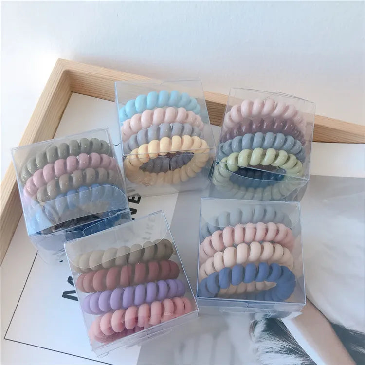 4pcs Set Korean South Korea Mermaid-colored Telephone Line Tie Rope Thick Hair Ring Matte Glossy Hair Ring With Pvc Box