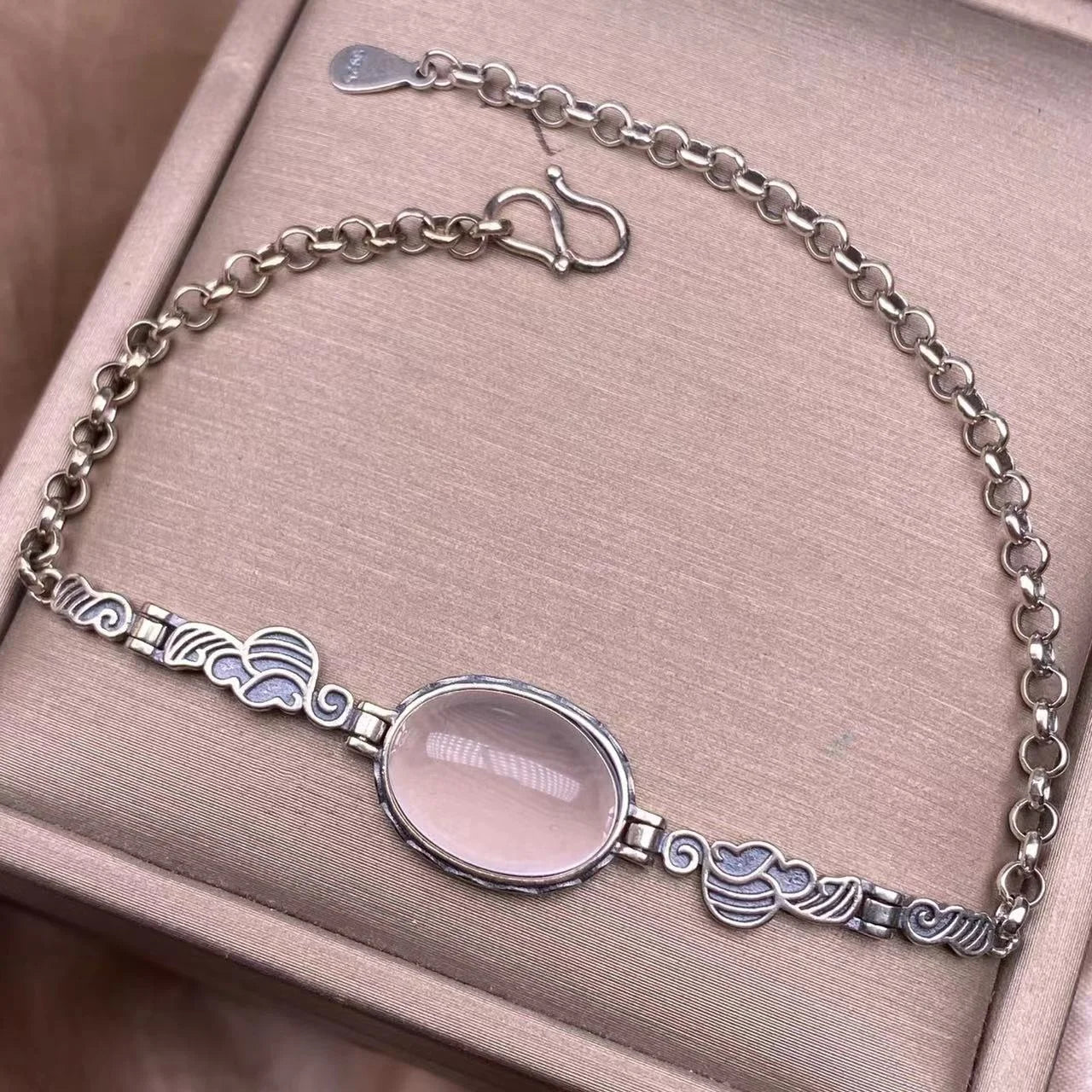 High Quality Rose Quartz 925 Sterling Silver Vintage Charm Bracelets for Spiritual Reiki Healing