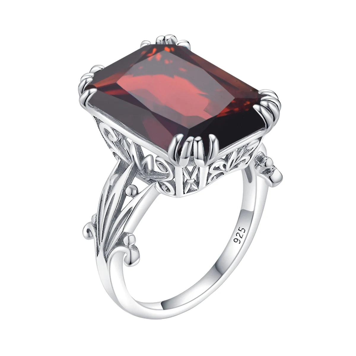 Vintage Garnet Festive Party Red Gemstone Fine Jewelri Wholesale Exquisite Flower Silver Ring Women 925 Sterling MegaBDM