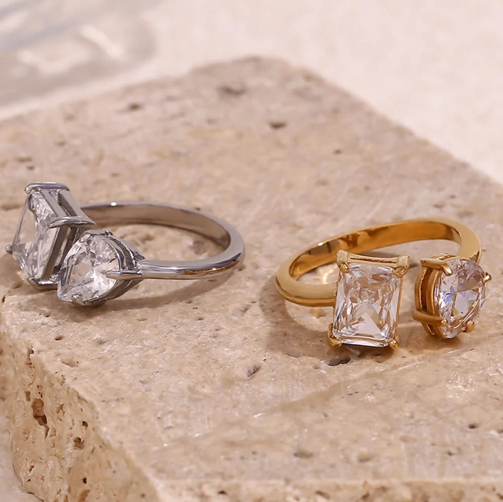 Water Drop Shining Zircon Gold Plated Jewelry 316l Stainless Steel Engagement Rings for Women