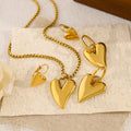Luxury Quality Stainless Steel 18K Gold Plated Waterproof Glossy Heart Pendant Necklace Earring Set