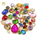 HFour Wholesale 3D Loose Crystal Glass Flatback Sew-on Rhinestones Mix Colors & Shapes Golden Lace Claw DIY 12 Facets 50pcs/bag