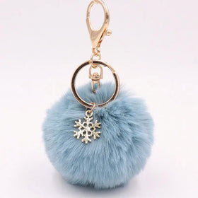 Promotion Pom Pom Snowflake Keychain Puff Fur Ball Pompom Other Keychain Fluffy Accessories Bag Charm Christmas Fluffy Keychain