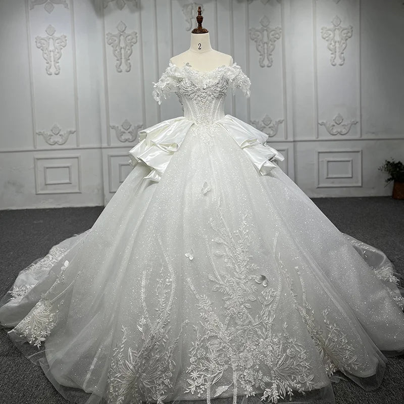 Jancember 2139 Shiny Modest Off Shoulder Wedding Gowns Dresses for Women 2022