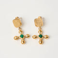 Hypoallergenic Fashion Style Vintage 18K Gold Stainless Steel Cross Pendant Earrings