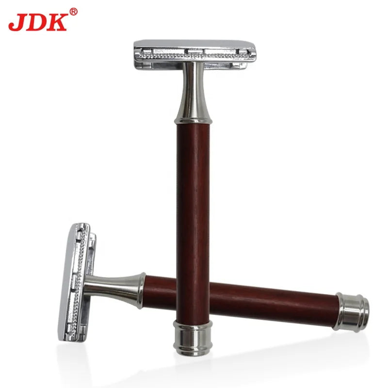 JDK Double Edge Safety Razor with Rose Wood Handle for Women Prevents Razor Bumps & Ingrown Hairs for Coarse Hair