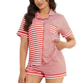Women's Summer Pajama Set Short Sleeve Breathable Striped Print Sleepwear Wholesale 2pcs Set Sleepwear