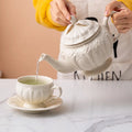 Victorian Style European Palace Coffee Tea Sets Embossed Porcelain Exquisite Tea Set White Vintage Teapot Cups Saucer Tea Set