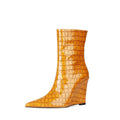 Women's High Heel Ankle Boots New Spring Brown Western Style Wedge Boots for Autumn