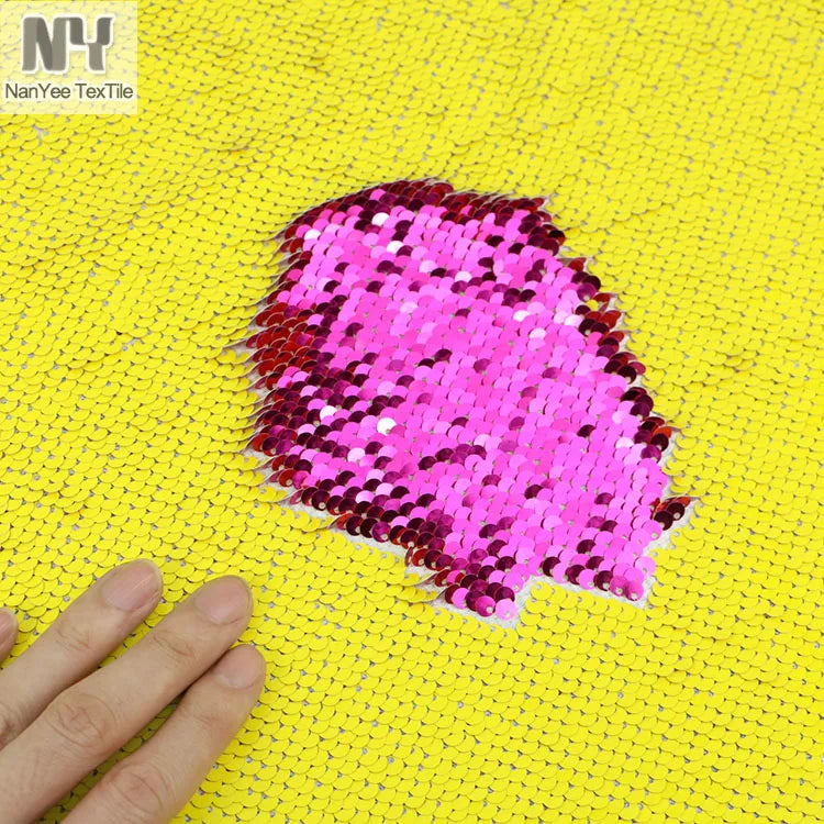 Nanyee Textile High Density Fish Scale Yellow Sequin Fabric