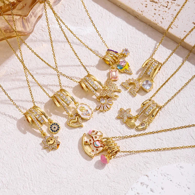 Women's Micro-Inlaid Copper Butterfly Pendant Necklace Fashion Stainless Steel with 18K Gold-Plating Personalized Jewelry