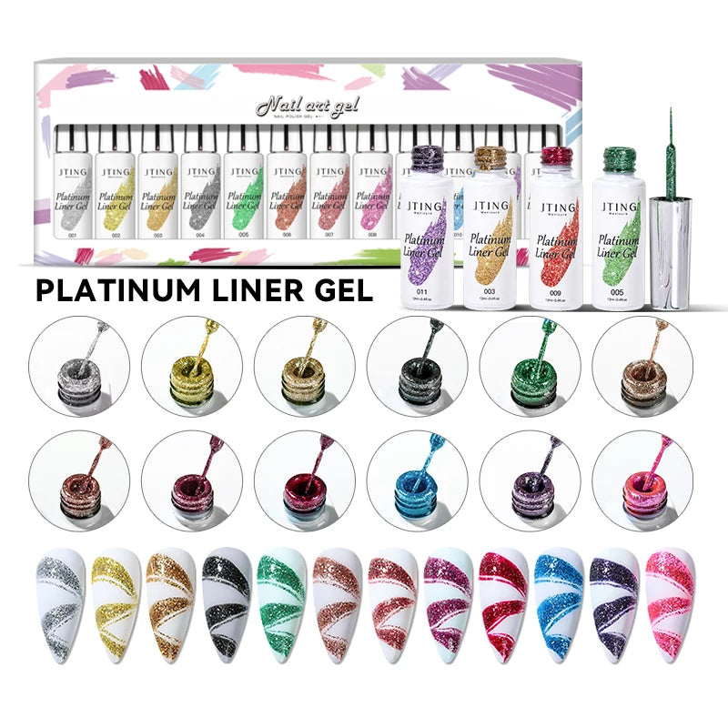 JTING Hot Popular 12 Colors Gel Nail Art Painting Pastel Liner Gel Set OEM Private Label Liner Gel Polish 12ml Bottles